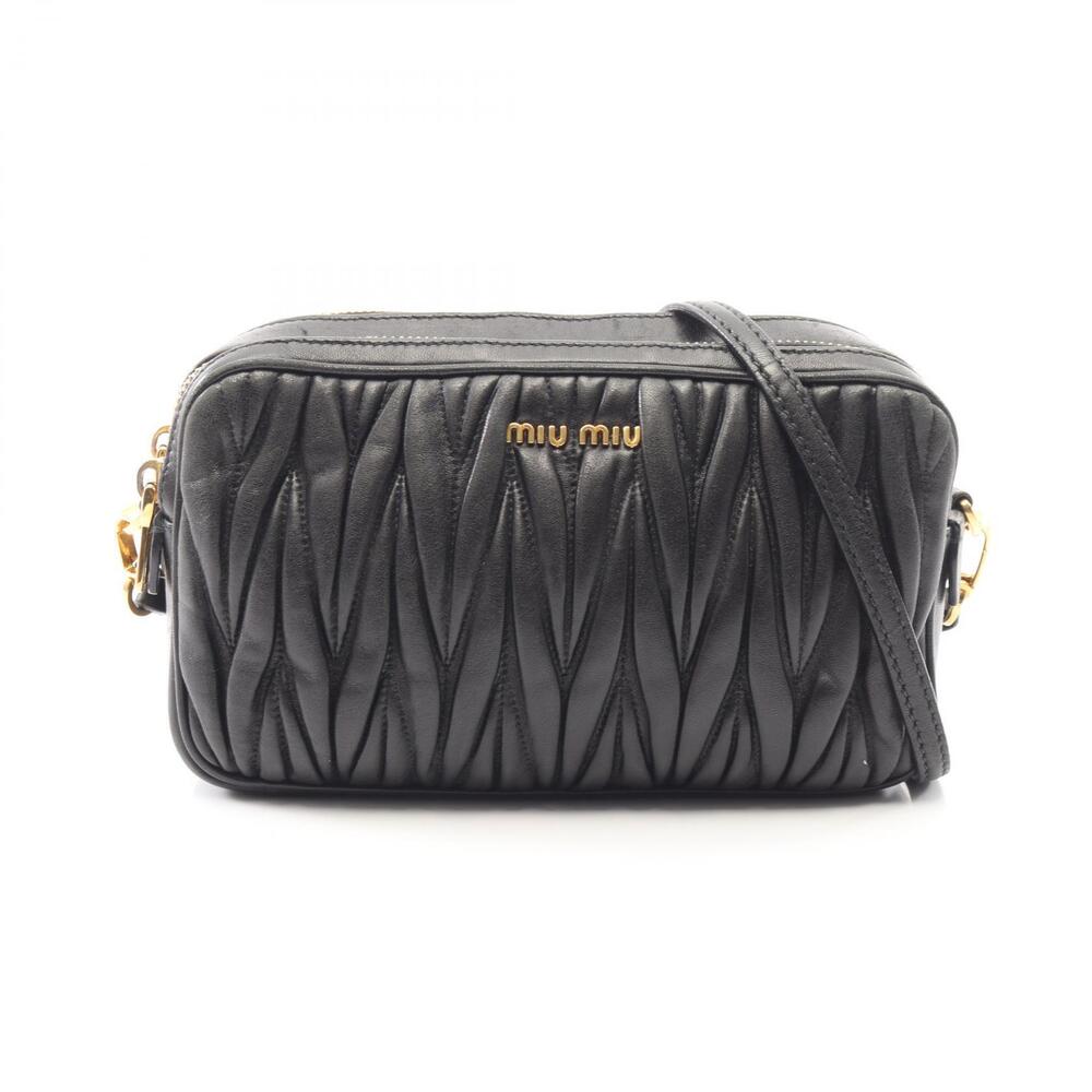 Miu Miu Matelasse Camera Bag Shoulder Leather Black